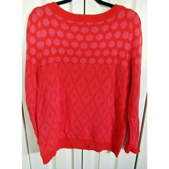 Joe Fresh X Large XL Red Pink 100% Cotton Sweater Top Shirt Dots and Diamonds - Picture 5 of 6